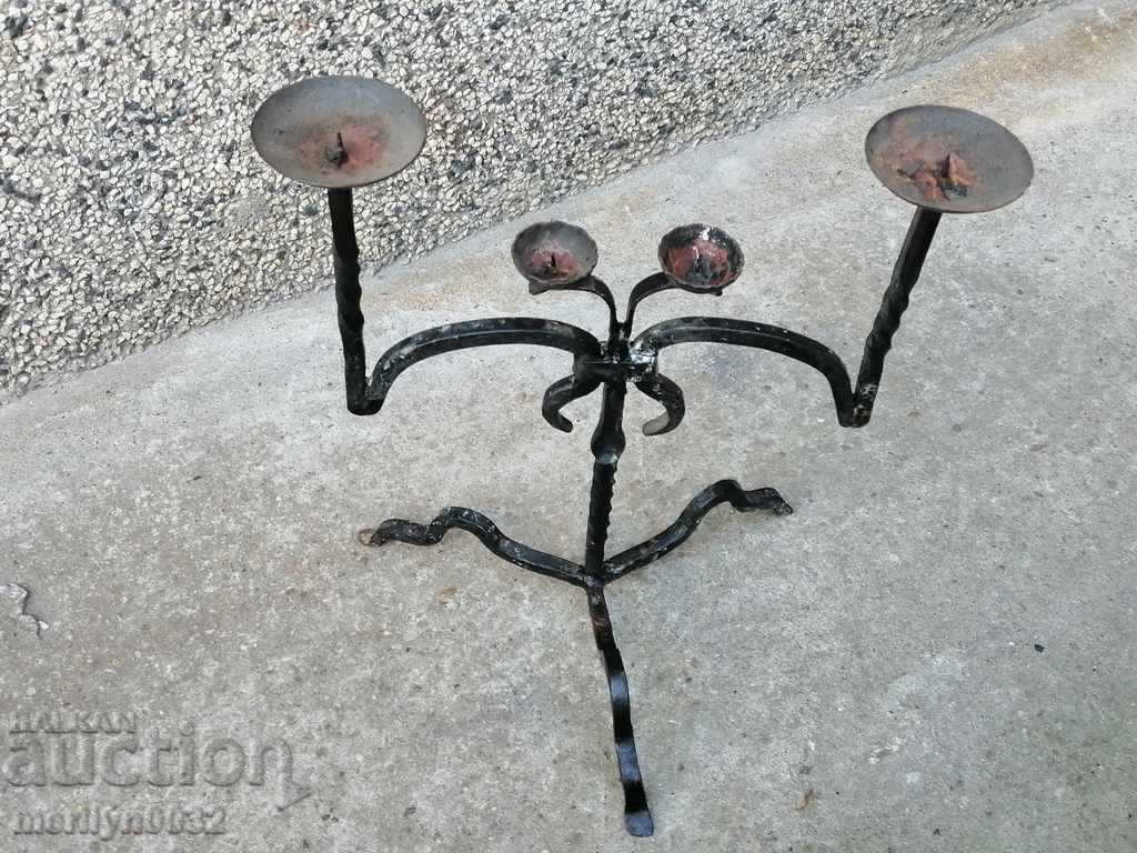 Old forged candlestick, candle - 7