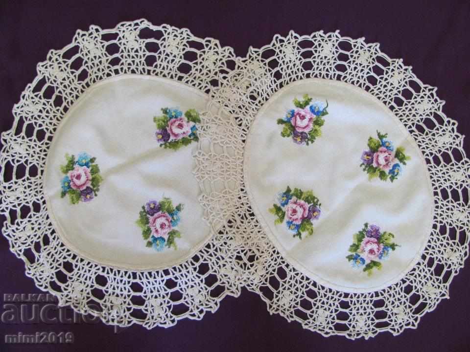 Old Hand Embroidery 2 Pieces Tablecloths, Box - 7 Old Hand Embroidery 2 Pieces Tablecloths, Box - 7