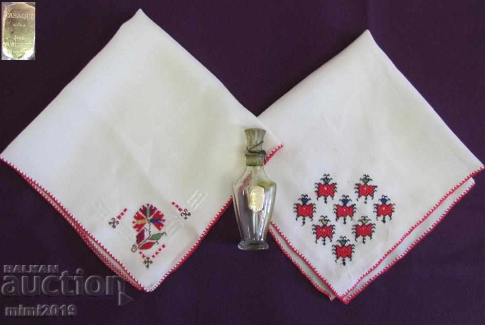 Lot of Old Handmade Embroidered Towels and Bottles for Perfume