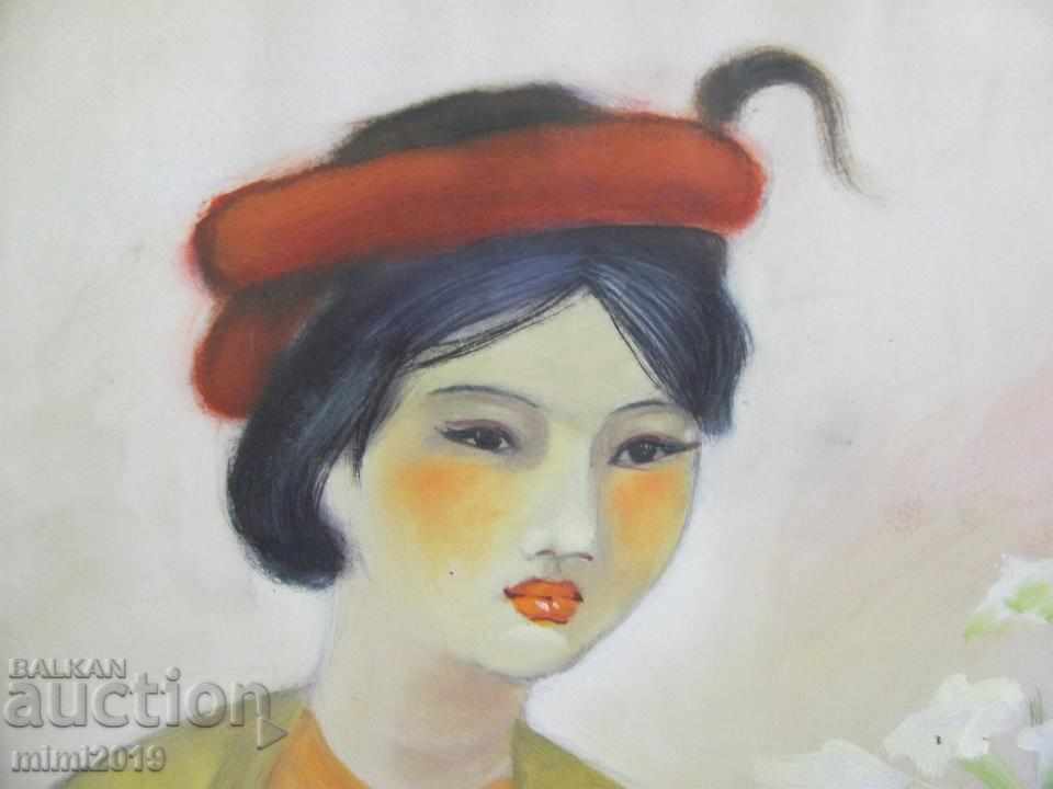 Delivery of Old Painting Watercolor Signed Chinese Girl