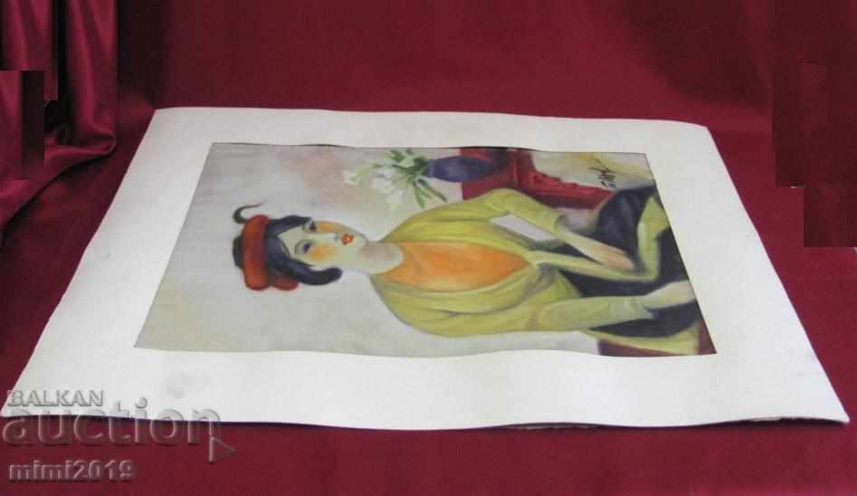 Old Painting Watercolor Signed Chinese Girl - 6