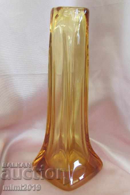 Vază de cristal Art Deco veche făcută manual