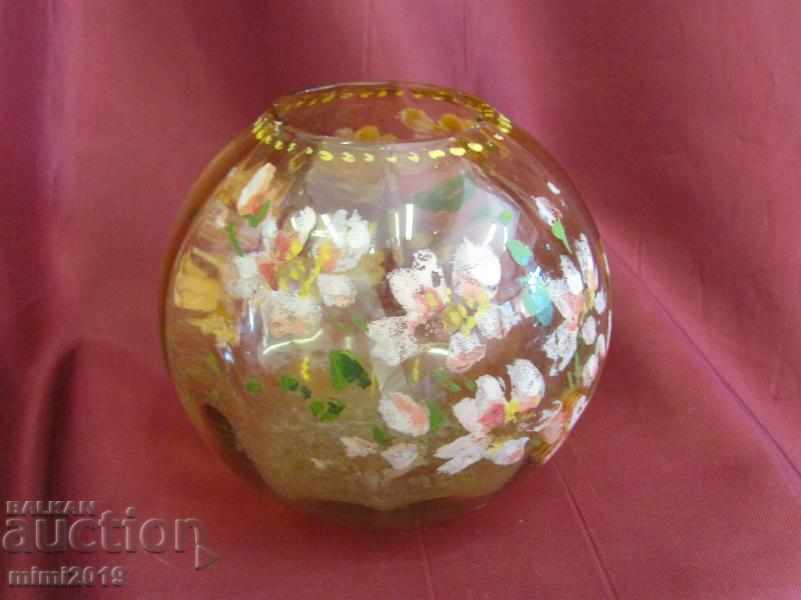 19th century Crystal Glass Bowl, Vase hand painted
