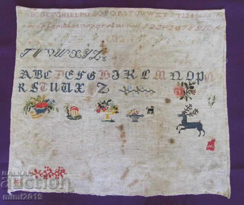 1700th SAMPLER ALPHABET Hand Embroidery Rare