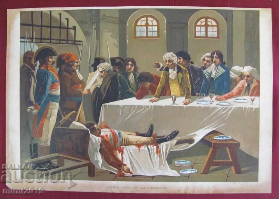 Cromolitografia secolului XVIII-Crima lui Los Girondinos