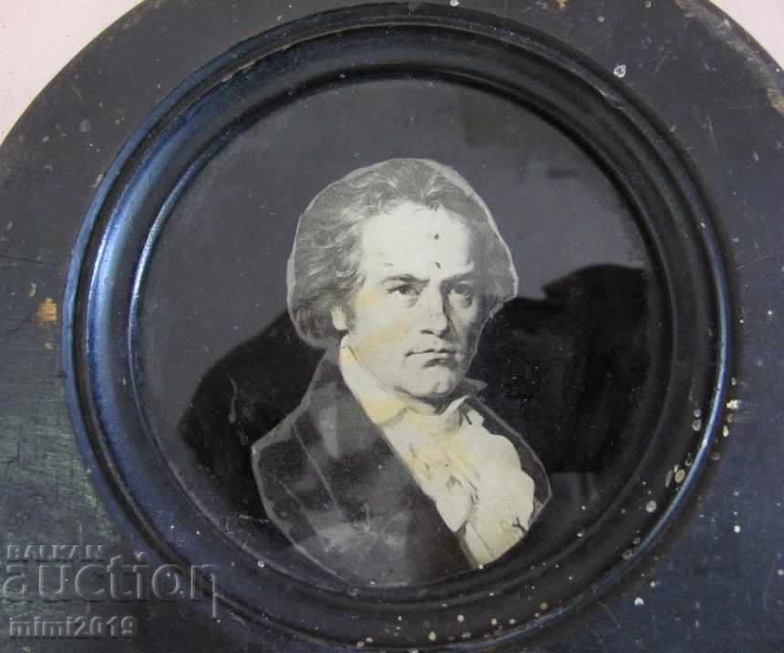 Auction Chromolithography - Beethoven wooden frame Auction Chromolithography - Beethoven wooden frame