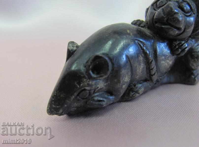 Livrarea Epoca japoneză antică Meiji din secolul XIX pisică și șobolan Devillsh