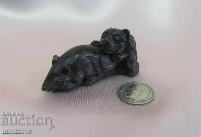 Epoca japoneză antică Meiji din secolul XIX pisică și șobolan Devillsh - 7