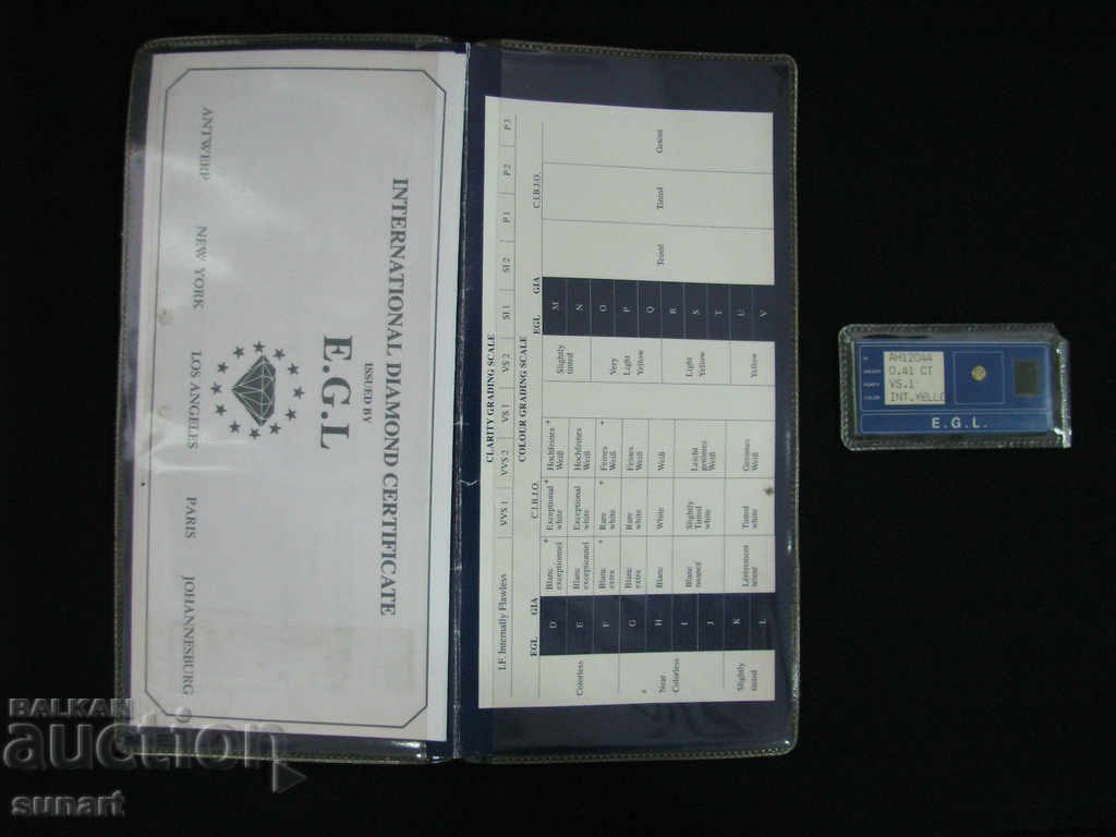 Auction  Brilliant diamond 0.41 carat with certificate VS1 YELLOW COLOR