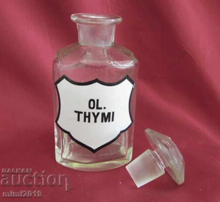 Auction 19th Century Pharmaceutical Crystal Bottle OL.THYMI Auction 19th Century Pharmaceutical Crystal Bottle OL.THYMI