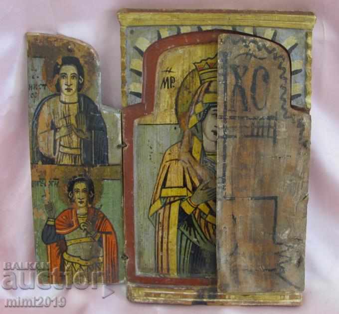 Auction  Very Old Home Icon Triptych hand painted