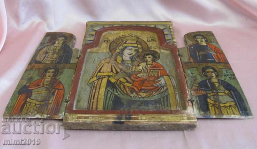 Delivery of Very Old Home Icon Triptych hand painted