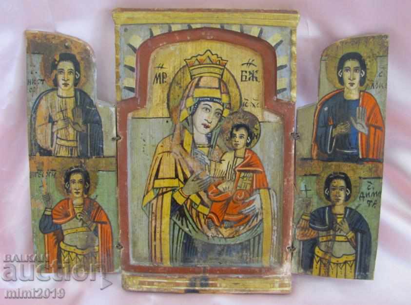 Very Old Home Icon Triptych hand painted