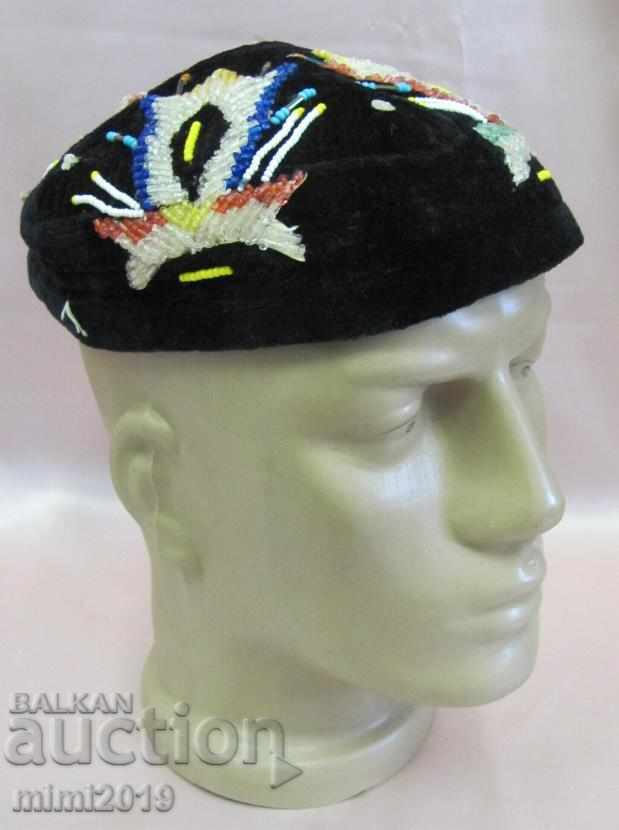 Pălăria turcească, islamică pentru bărbătești din secolul 19, catifea și mărgele