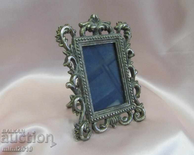 Auction  Old Solid Bronze Silver Plated Picture Frame
