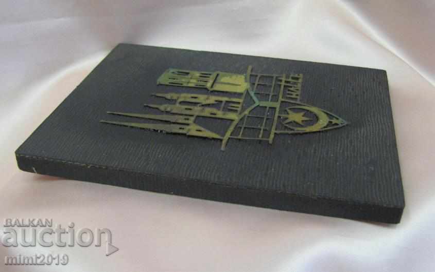 Auction Old bronze on wood Pano Turkish Crescent HALLE Auction Old bronze on wood Pano Turkish Crescent HALLE