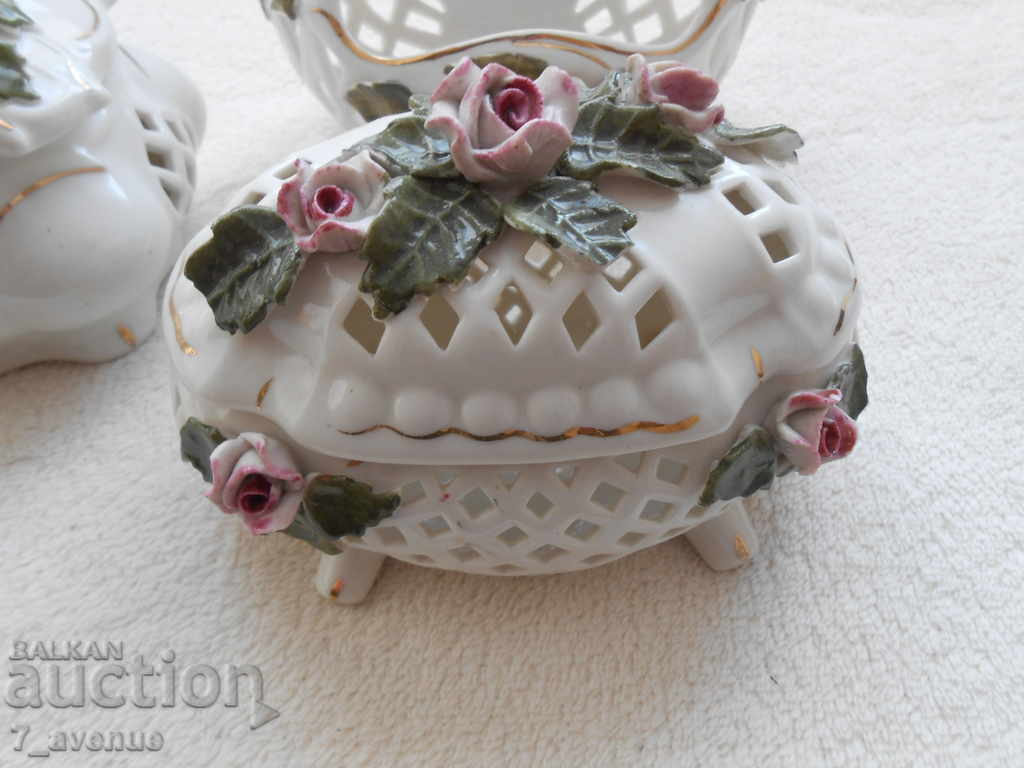 2 pieces of porcelain boxes and candy can, porcelain, marked with price 73.00 BGN | € 37.32