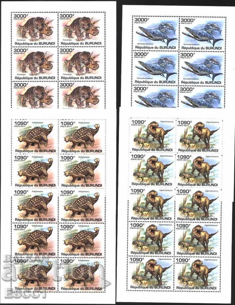 Clean stamps in the leaf of Fauna Dinosaurs 2011 from Burundi