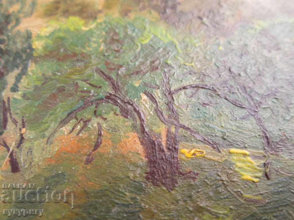 Delivery of Old drawing painting rural landscape oil on wooden plate Delivery of Old drawing painting rural landscape oil on wooden plate