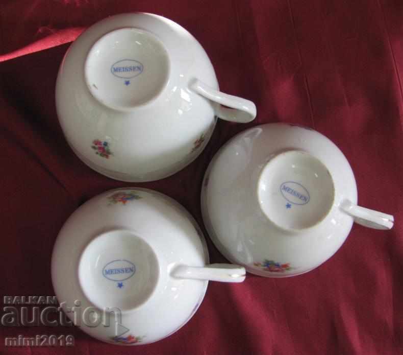 Auction Old Meissen Porcelain Cups 3 pcs. Auction Old Meissen Porcelain Cups 3 pcs.