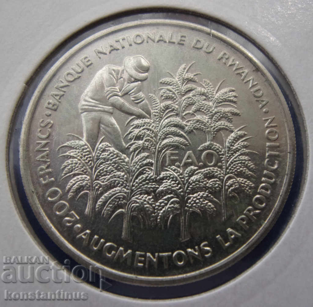 Rwanda 200 Francs 1972 UNC Silver