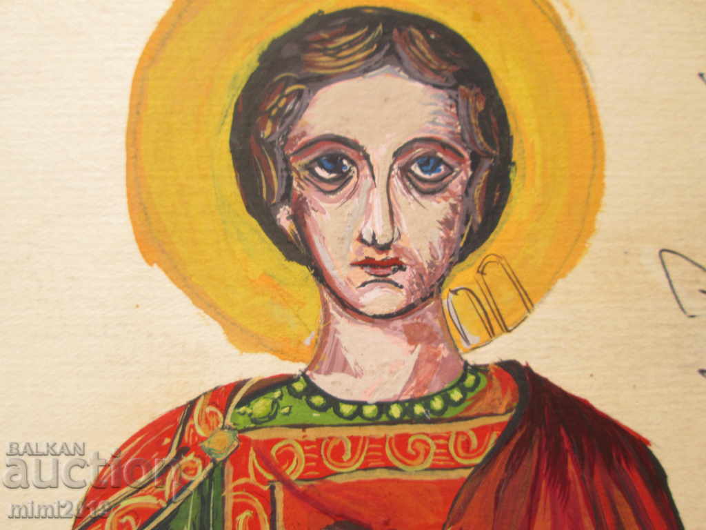 Old painted icon, St. Pantaleimon, cardboard, 18x13cm. with price 20.00 BGN | € 10.23 Old painted icon, St. Pantaleimon, cardboard, 18x13cm. with price 20.00 BGN | € 10.23