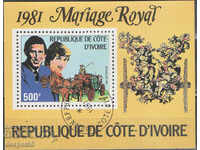 1981 Ivory Coast. The Royal Wedding of Charles and Diana. Block.