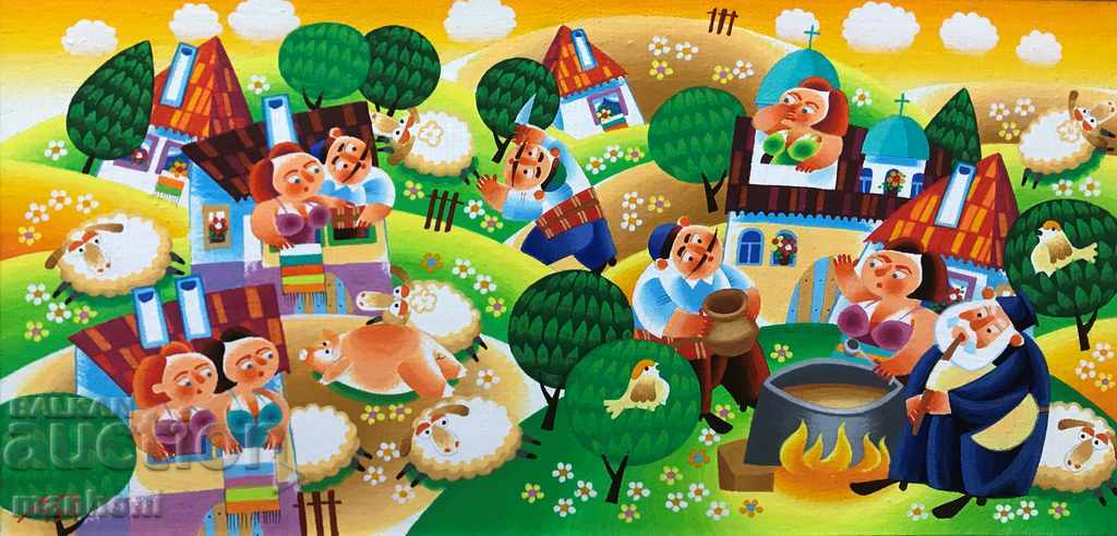 1450 Αλέξανδρος Γιανακίεφ Υπογράφηκε αγροτικό καμβά πετρελαίου Kurban με τιμή 550.00 BGN | € 281.21 1450 Αλέξανδρος Γιανακίεφ Υπογράφηκε αγροτικό καμβά πετρελαίου Kurban με τιμή 550.00 BGN | € 281.21