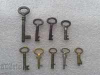 Antique Old Bronze Keys 9 pieces