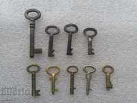 Antique old bronze keys 9 pieces