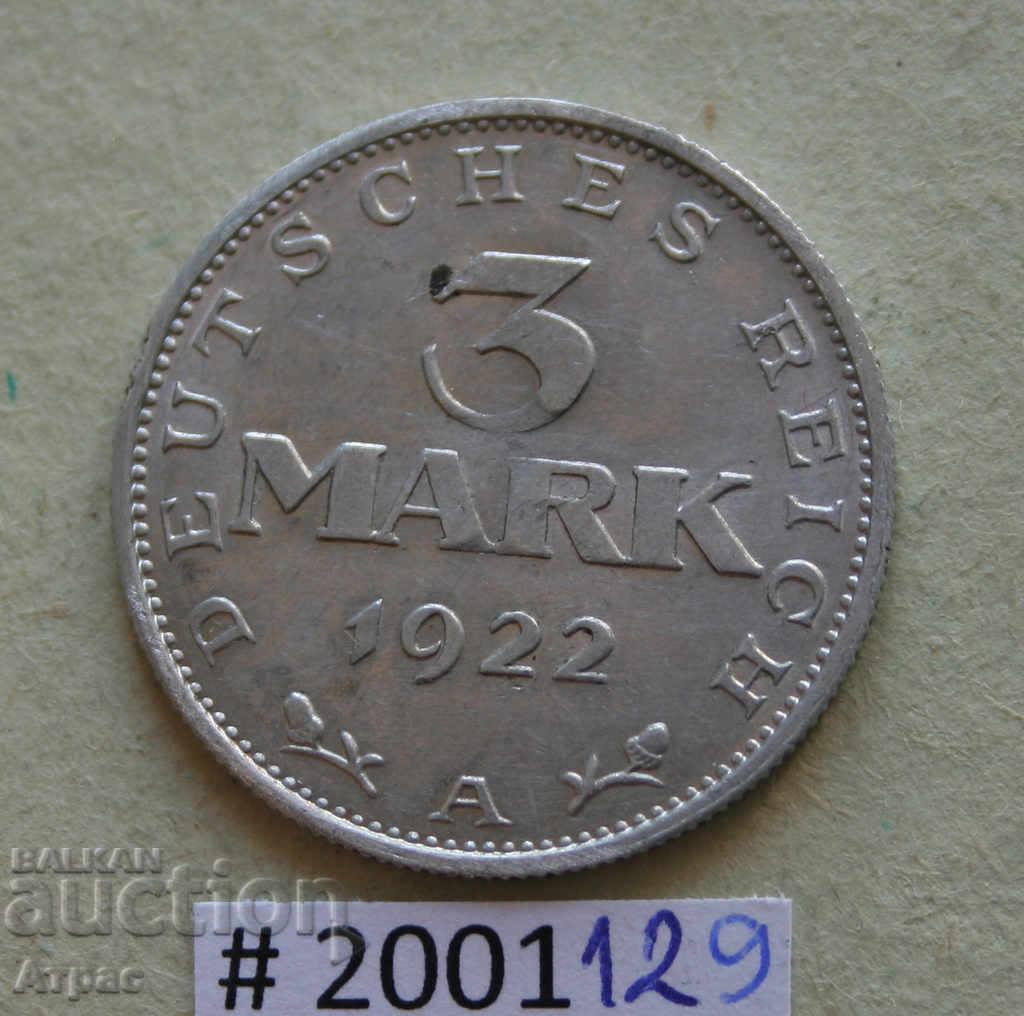 3 γραμματόσημα 1922 A Γερμανία - αλουμίνιο
