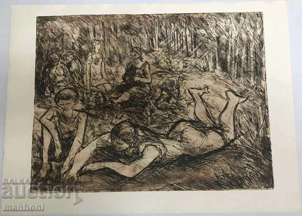 1460 Peter Chukhovski Litografie picnic Dimensiune 35 cm / 47 cm