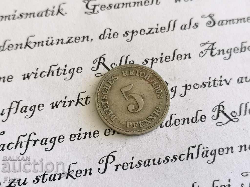 Νόμισμα Ράιχ - Γερμανία - 5 Pfennig | 1902; Σειρά Α