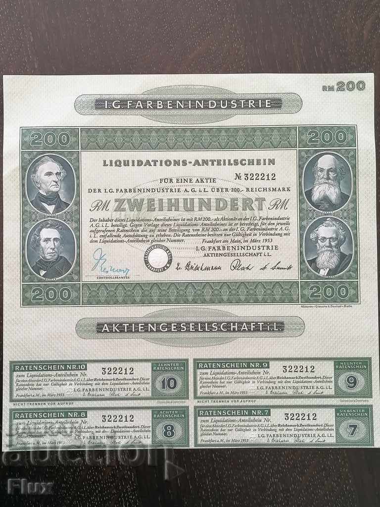 Delivery of Liquidation share 200 RM | I.G. Farbenindustrie | 1953 Delivery of Liquidation share 200 RM | I.G. Farbenindustrie | 1953