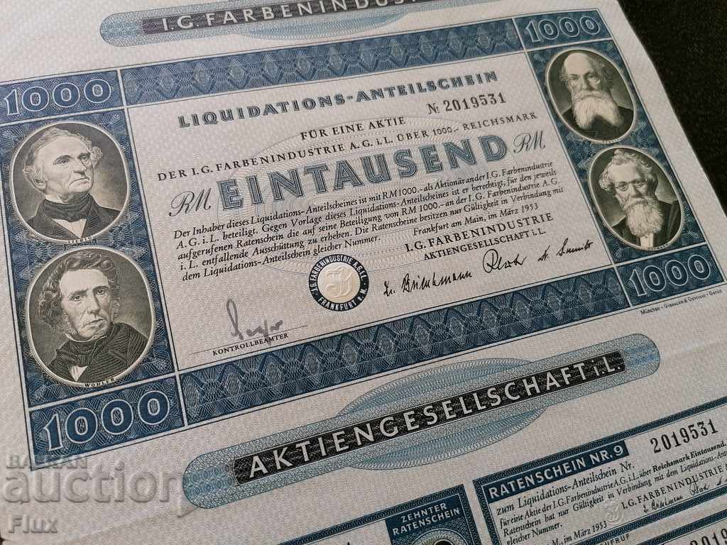Liquidation share 1000 RM | I.G. Farbenindustrie | 1953