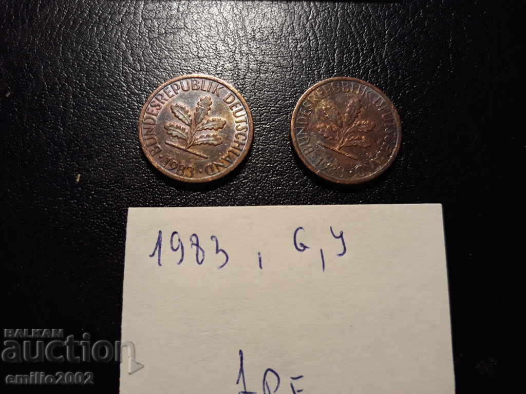 1 pfning lot 2pcs 1983 GJ BDR - GFR - Germany with price 0.69 BGN | € 0.35 1 pfning lot 2pcs 1983 GJ BDR - GFR - Germany with price 0.69 BGN | € 0.35