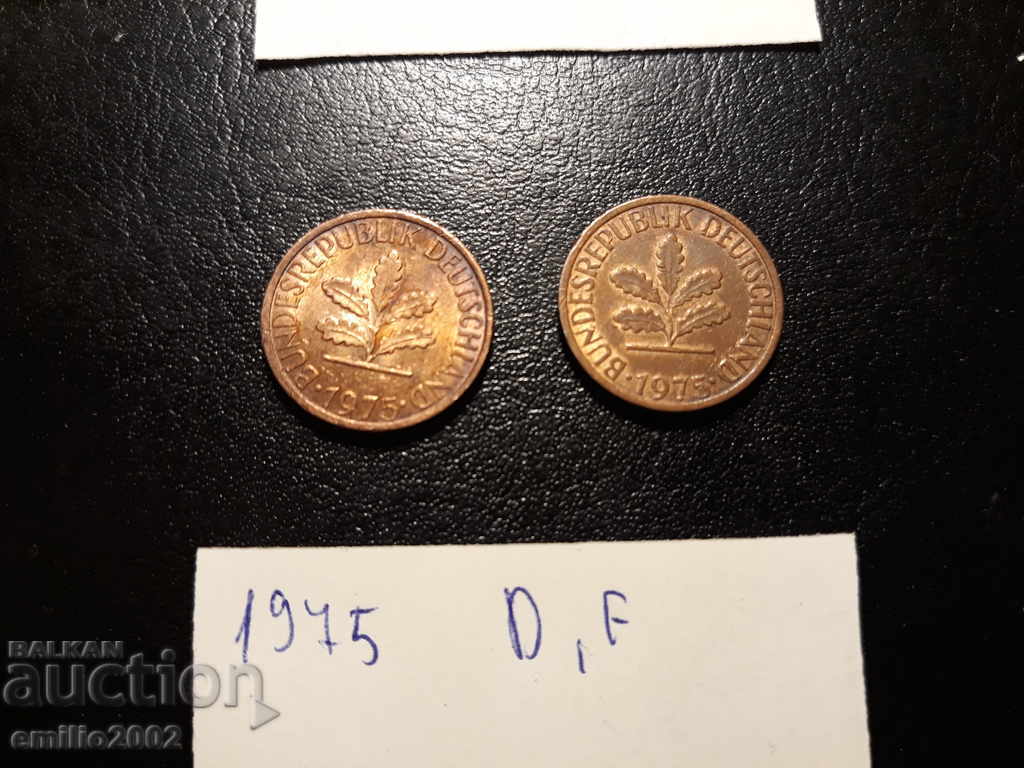 1 pfning lot 2pcs 1975 DF BDR - GFR - Germany with price 0.69 BGN | € 0.35 1 pfning lot 2pcs 1975 DF BDR - GFR - Germany with price 0.69 BGN | € 0.35
