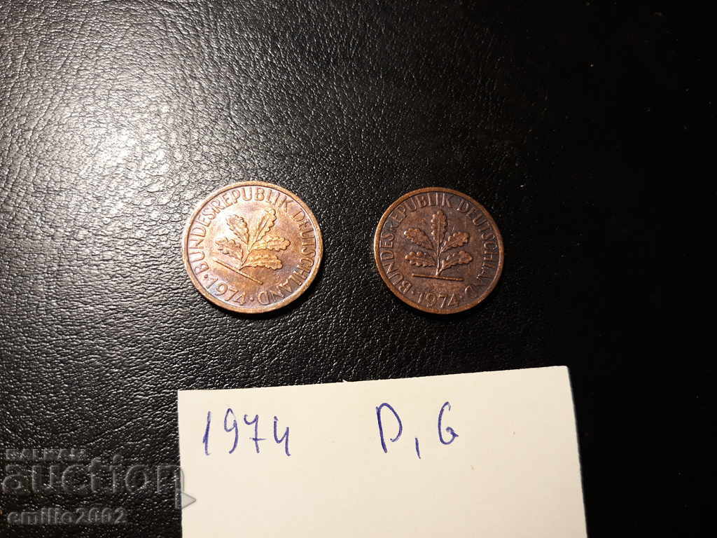 1 pfening lot 2pcs 1974 DG BDR - GFR - Germany with price 0.69 BGN | € 0.35 1 pfening lot 2pcs 1974 DG BDR - GFR - Germany with price 0.69 BGN | € 0.35