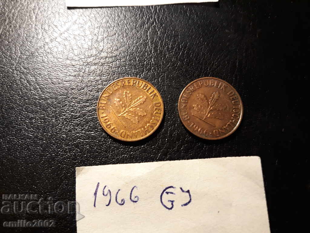 1 pfning lot 2pcs 1966 GJ BDR - GFR - Germany with price 0.69 BGN | € 0.35 1 pfning lot 2pcs 1966 GJ BDR - GFR - Germany with price 0.69 BGN | € 0.35