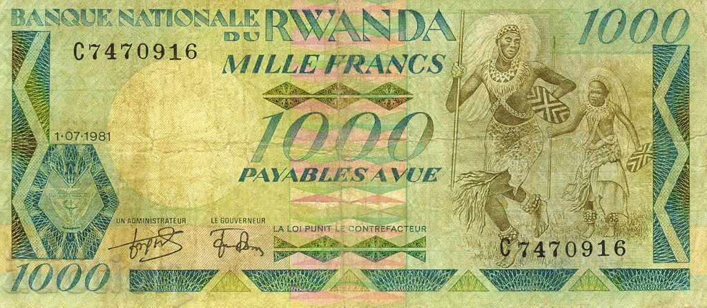 Rwanda 1000 Franci 1981 P-17a gorila