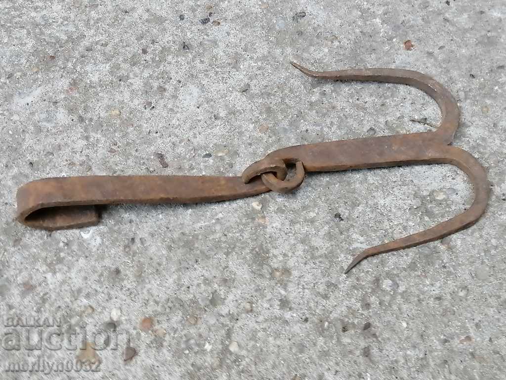 An old forged scraping hook, double twin - 6 An old forged scraping hook, double twin - 6
