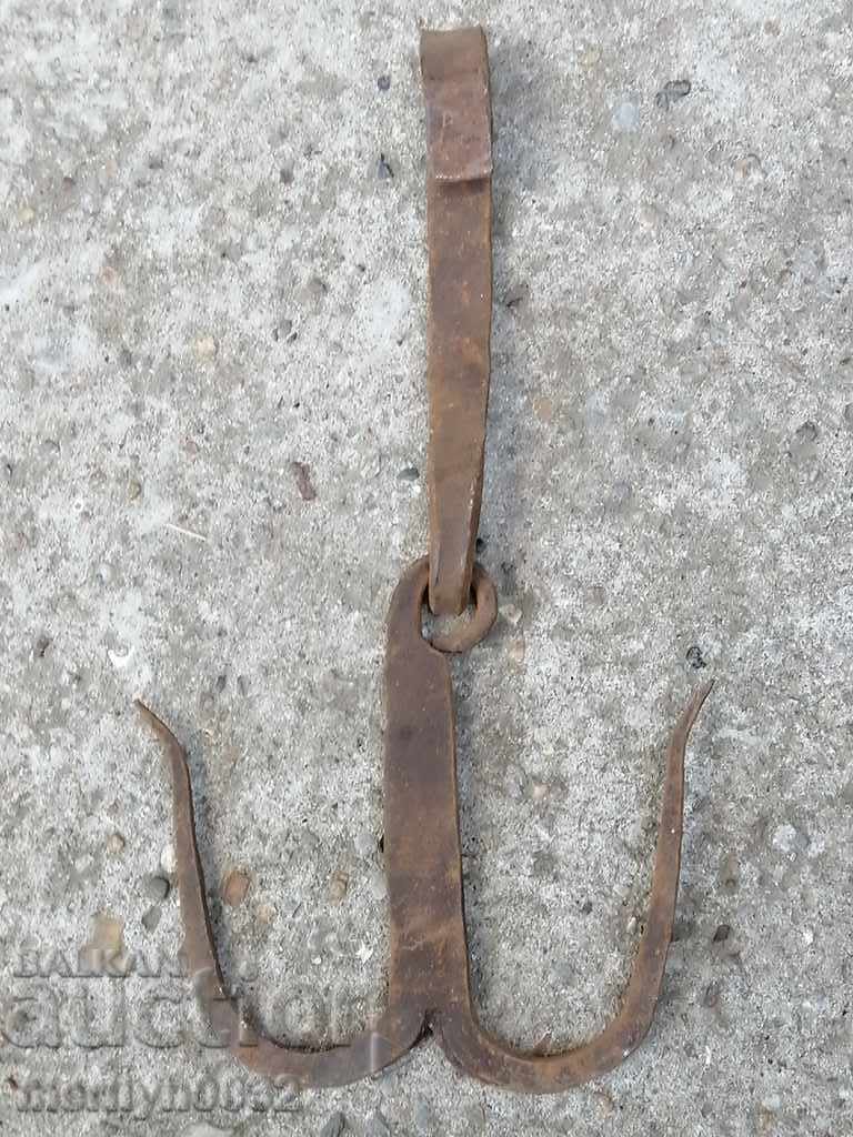 An old forged scraping hook, double twin - 7 An old forged scraping hook, double twin - 7
