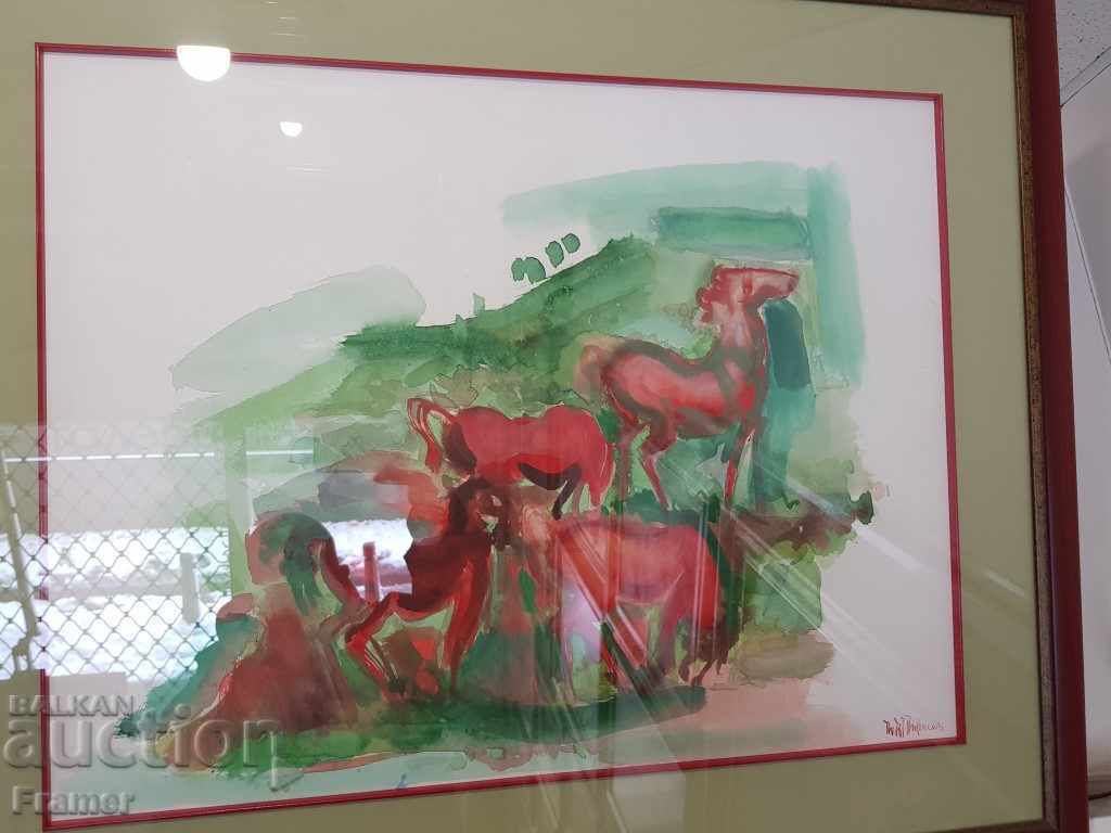 Peter Pironkov Spring in the Rhodopes - Rhodope landscape with horses with price 770.00 BGN | € 393.69