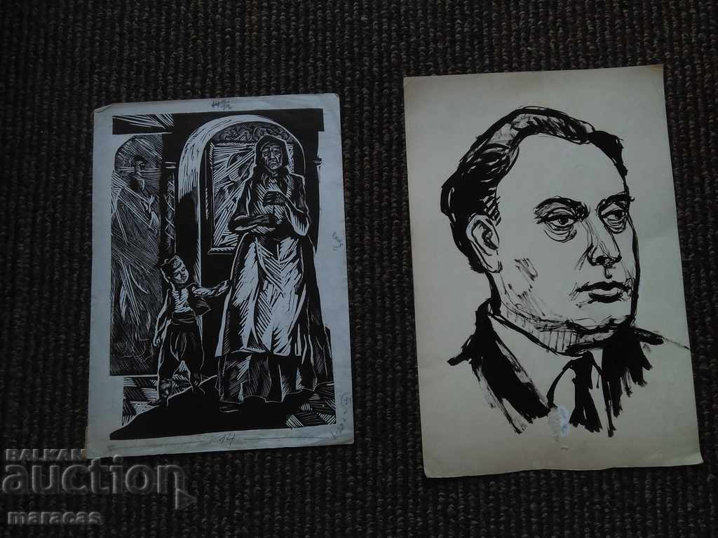 Auction  Drawings of portraits with ink
