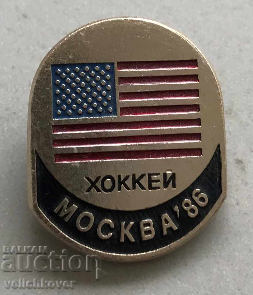 27513 СССР САЩ знак хокеен отбор САЩ  участие Москва 1986г.