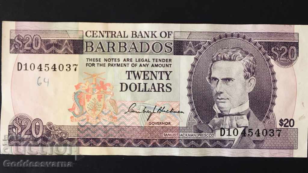 Barbados 20 de dolari 1973 Pick 34a Ref 4037