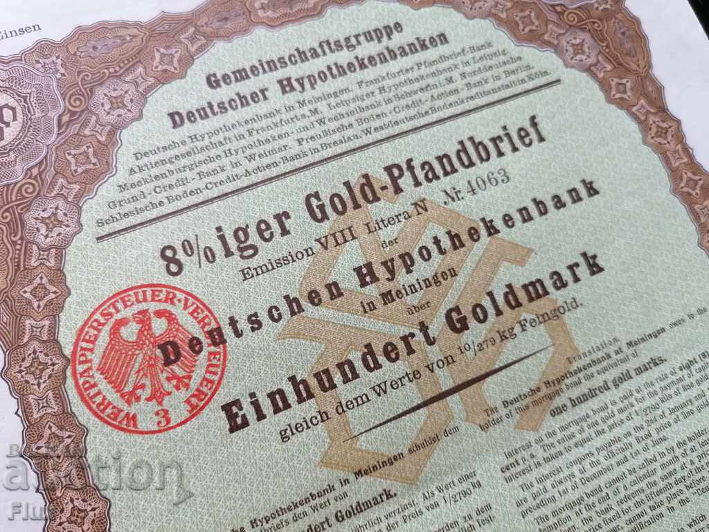 Bond 100 Gold Marks Deutschen Hypothekenbank - 6 Bond 100 Gold Marks Deutschen Hypothekenbank - 6