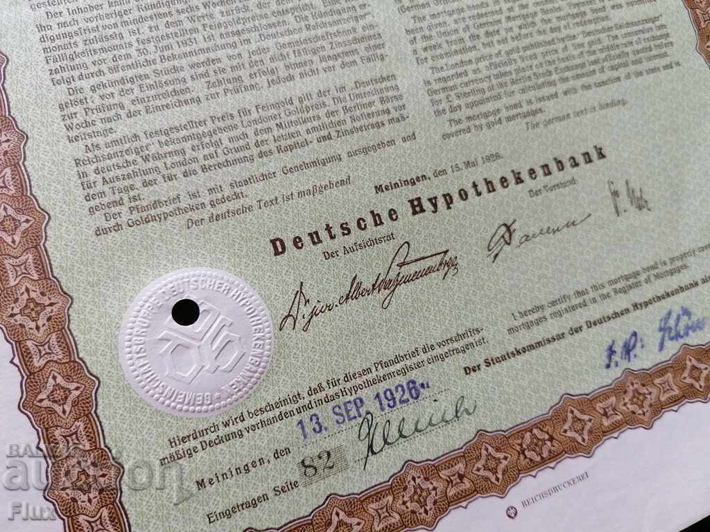Bond 100 Gold Marks Deutschen Hypothekenbank - 7 Bond 100 Gold Marks Deutschen Hypothekenbank - 7