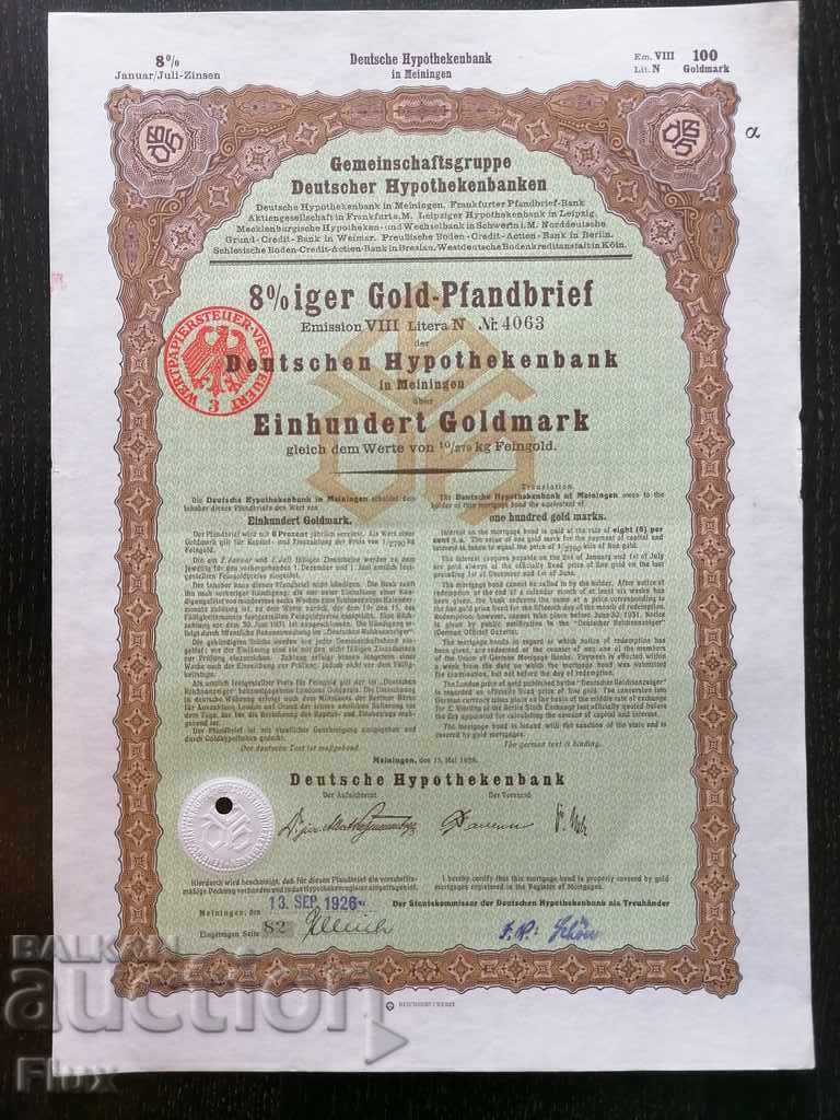 Oблигация | 100 златни марки | Deutschen Hypothekenbank