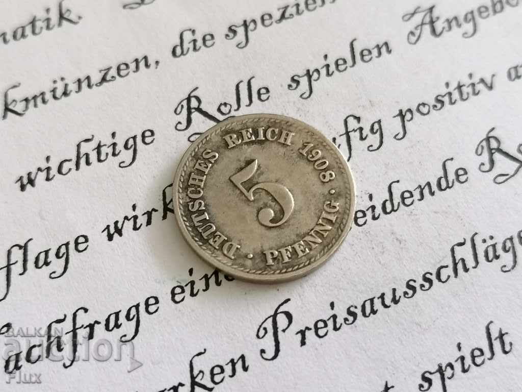 Reich monede - Germania - 5 pfenigi | 1908. Serie A